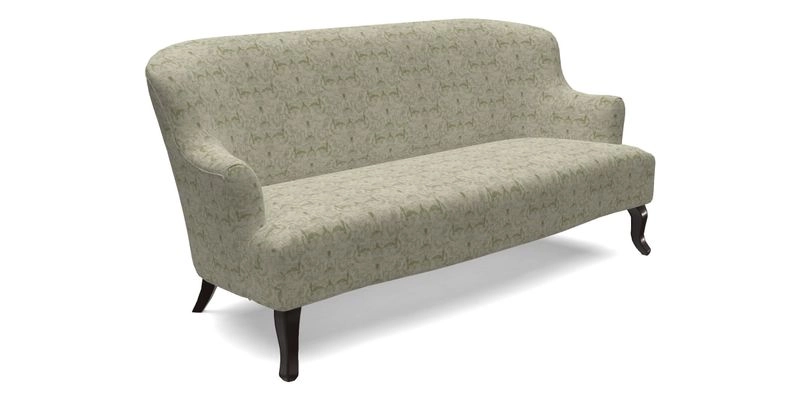 Grassington 3 Seater Sofa in RHS Botanicals on Velvet Ferns Toile Olive with scatter in Almost Plain Velvet Harvest