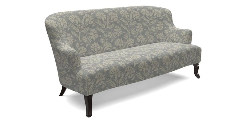 Grassington 3 Seater Sofa in RHS Botanicals on Velvet Ferns Toile Olive with scatter in Almost Plain Velvet Harvest