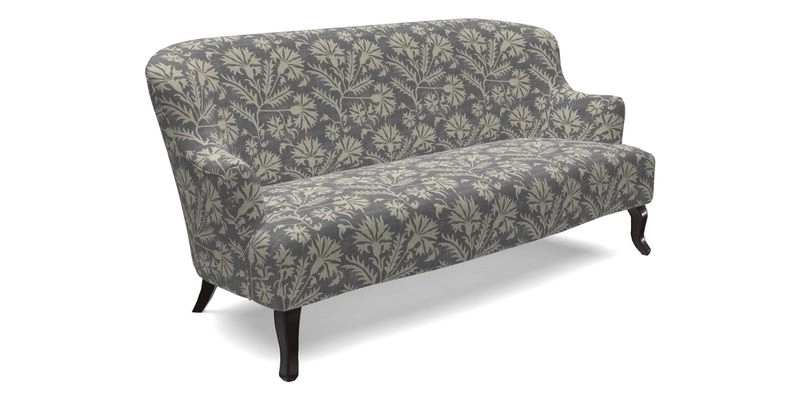 Grassington 3 Seater Sofa in RHS Botanicals on Velvet Ferns Toile Olive with scatter in Almost Plain Velvet Harvest