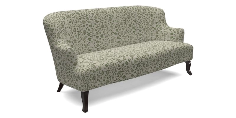 Grassington 3 Seater Sofa in RHS Botanicals on Velvet Ferns Toile Olive with scatter in Almost Plain Velvet Harvest