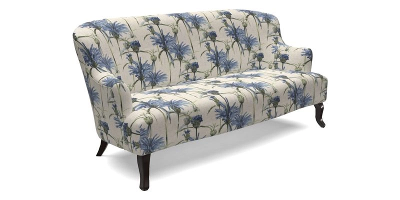 Grassington 3 Seater Sofa in RHS Botanicals on Velvet Ferns Toile Olive with scatter in Almost Plain Velvet Harvest