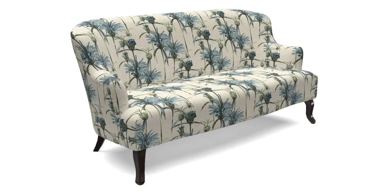 Grassington 3 Seater Sofa in RHS Botanicals on Velvet Ferns Toile Olive with scatter in Almost Plain Velvet Harvest