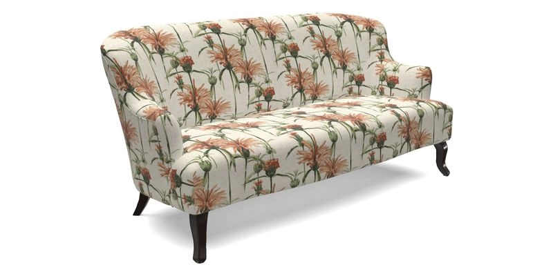 Grassington 3 Seater Sofa in RHS Botanicals on Velvet Ferns Toile Olive with scatter in Almost Plain Velvet Harvest