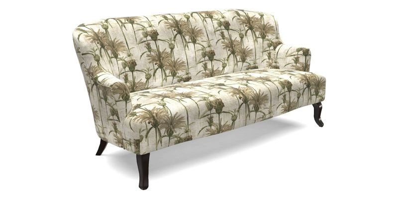 Grassington 3 Seater Sofa in RHS Botanicals on Velvet Ferns Toile Olive with scatter in Almost Plain Velvet Harvest