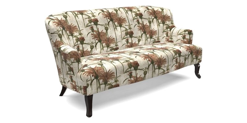 Grassington 3 Seater Sofa in RHS Botanicals on Velvet Ferns Toile Olive with scatter in Almost Plain Velvet Harvest