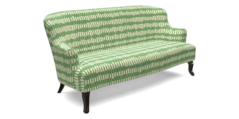 Grassington 3 Seater Sofa in RHS Botanicals on Velvet Ferns Toile Olive with scatter in Almost Plain Velvet Harvest