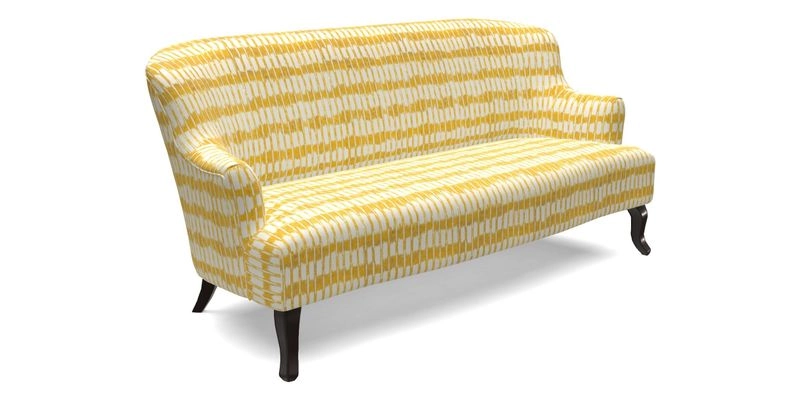 Grassington 3 Seater Sofa in RHS Botanicals on Velvet Ferns Toile Olive with scatter in Almost Plain Velvet Harvest