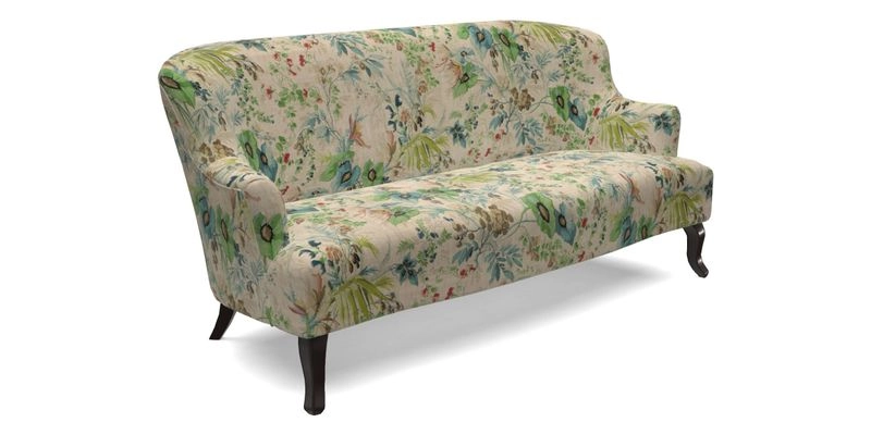Grassington 3 Seater Sofa in RHS Botanicals on Velvet Ferns Toile Olive with scatter in Almost Plain Velvet Harvest