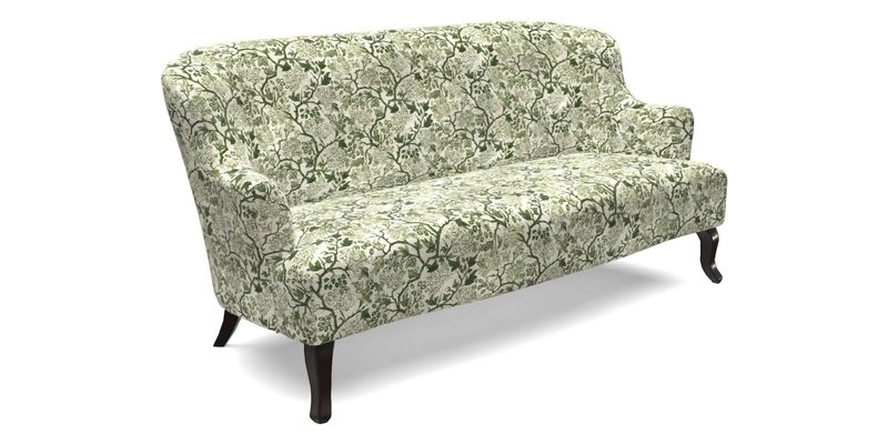 Grassington 3 Seater Sofa in RHS Botanicals on Velvet Ferns Toile Olive with scatter in Almost Plain Velvet Harvest