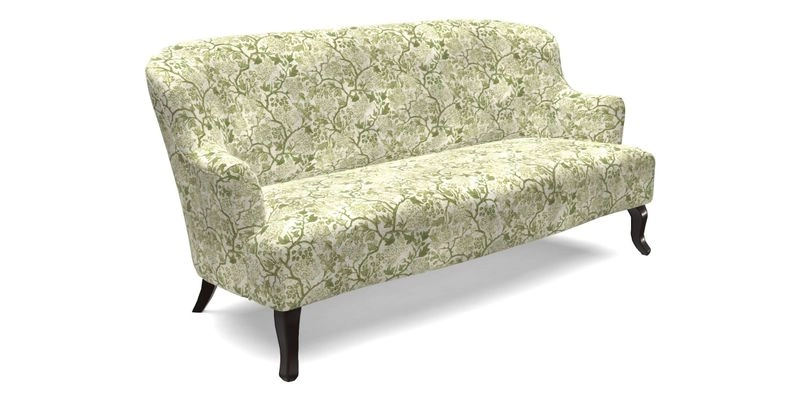 Grassington 3 Seater Sofa in RHS Botanicals on Velvet Ferns Toile Olive with scatter in Almost Plain Velvet Harvest