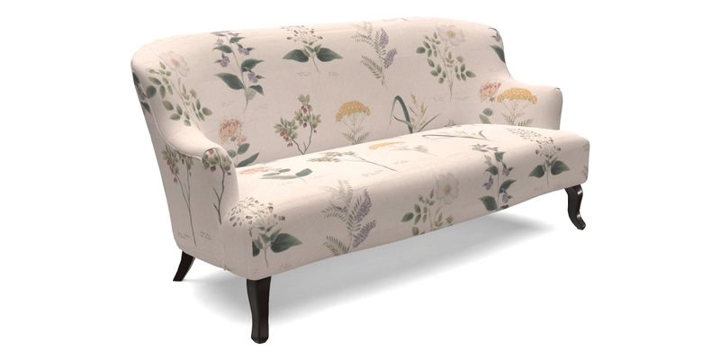 Grassington 3 Seater Sofa in RHS Botanicals on Velvet Ferns Toile Olive with scatter in Almost Plain Velvet Harvest