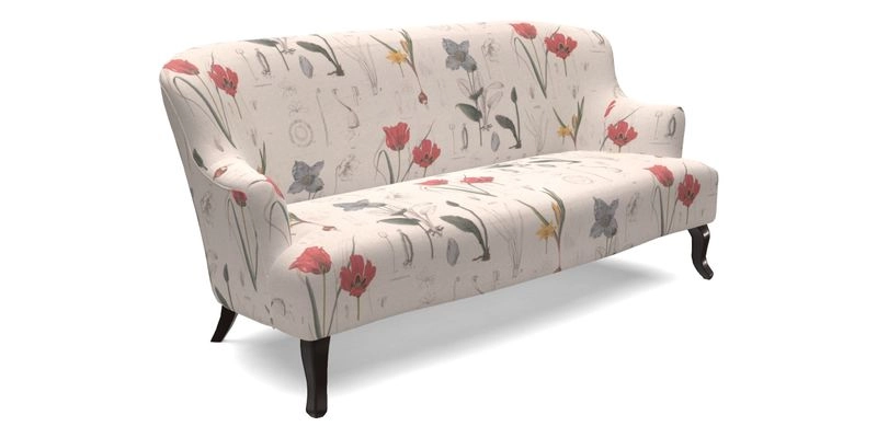 Grassington 3 Seater Sofa in RHS Botanicals on Velvet Ferns Toile Olive with scatter in Almost Plain Velvet Harvest