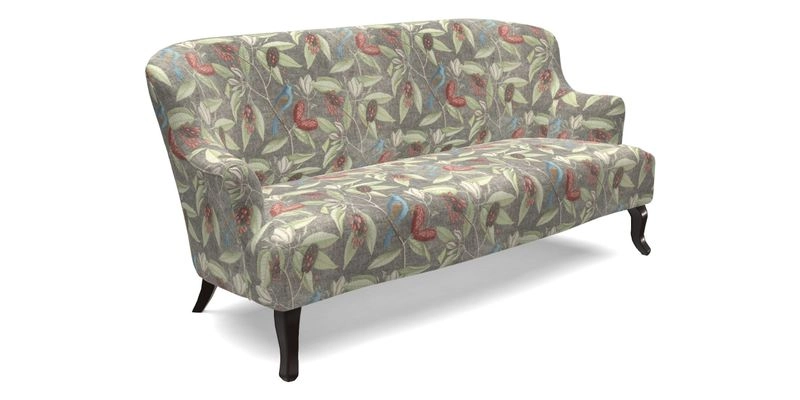 Grassington 3 Seater Sofa in RHS Botanicals on Velvet Ferns Toile Olive with scatter in Almost Plain Velvet Harvest