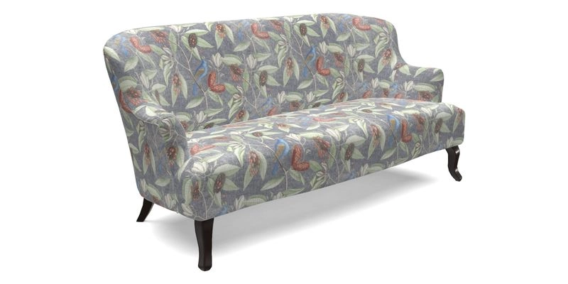 Grassington 3 Seater Sofa in RHS Botanicals on Velvet Ferns Toile Olive with scatter in Almost Plain Velvet Harvest