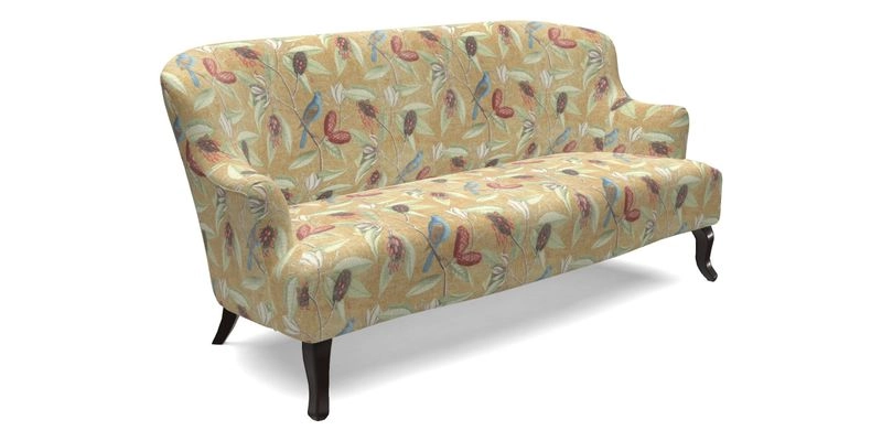 Grassington 3 Seater Sofa in RHS Botanicals on Velvet Ferns Toile Olive with scatter in Almost Plain Velvet Harvest