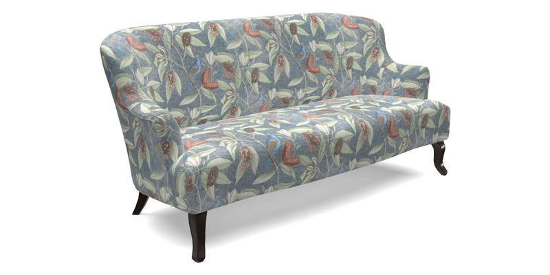 Grassington 3 Seater Sofa in RHS Botanicals on Velvet Ferns Toile Olive with scatter in Almost Plain Velvet Harvest