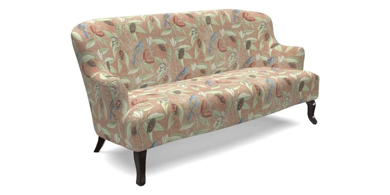 Grassington 3 Seater Sofa in RHS Botanicals on Velvet Ferns Toile Olive with scatter in Almost Plain Velvet Harvest