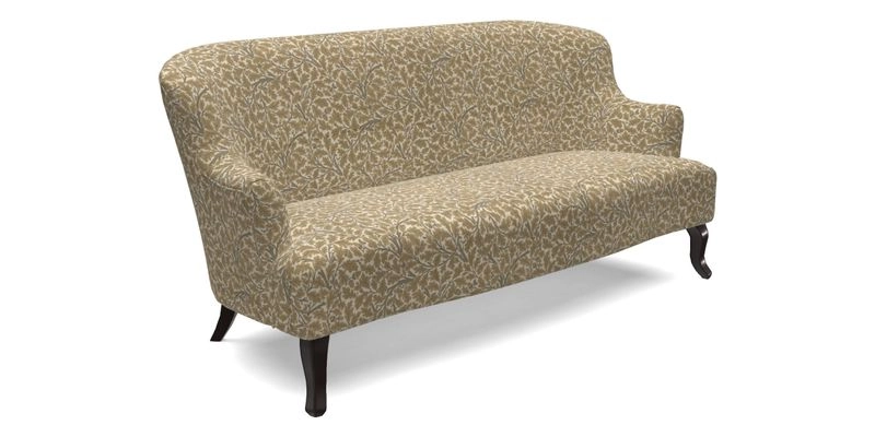 Grassington 3 Seater Sofa in RHS Botanicals on Velvet Ferns Toile Olive with scatter in Almost Plain Velvet Harvest