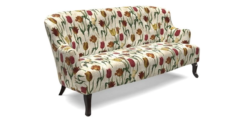 Grassington 3 Seater Sofa in RHS Botanicals on Velvet Ferns Toile Olive with scatter in Almost Plain Velvet Harvest