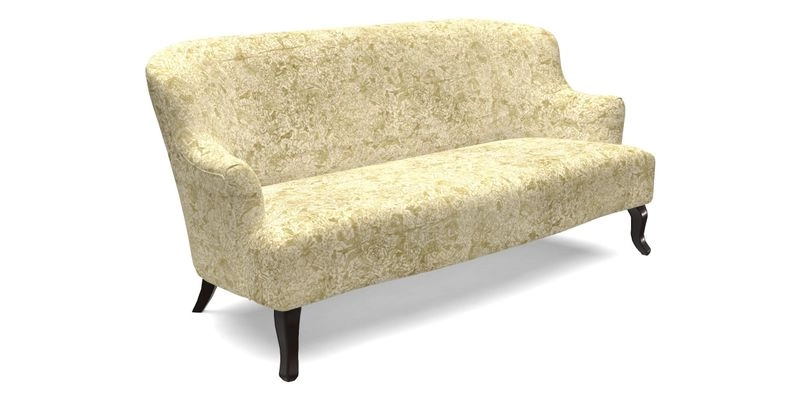 Grassington 3 Seater Sofa in RHS Botanicals on Velvet Ferns Toile Olive with scatter in Almost Plain Velvet Harvest