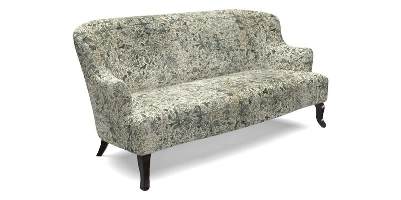 Grassington 3 Seater Sofa in RHS Botanicals on Velvet Ferns Toile Olive with scatter in Almost Plain Velvet Harvest