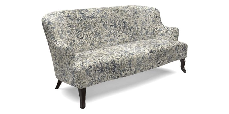 Grassington 3 Seater Sofa in RHS Botanicals on Velvet Ferns Toile Olive with scatter in Almost Plain Velvet Harvest