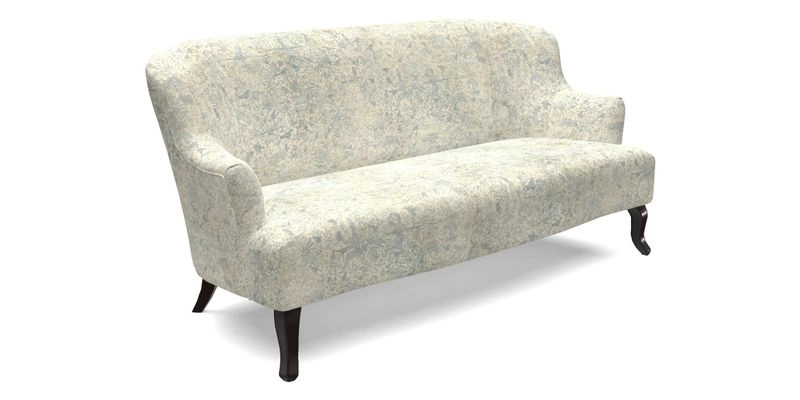 Grassington 3 Seater Sofa in RHS Botanicals on Velvet Ferns Toile Olive with scatter in Almost Plain Velvet Harvest