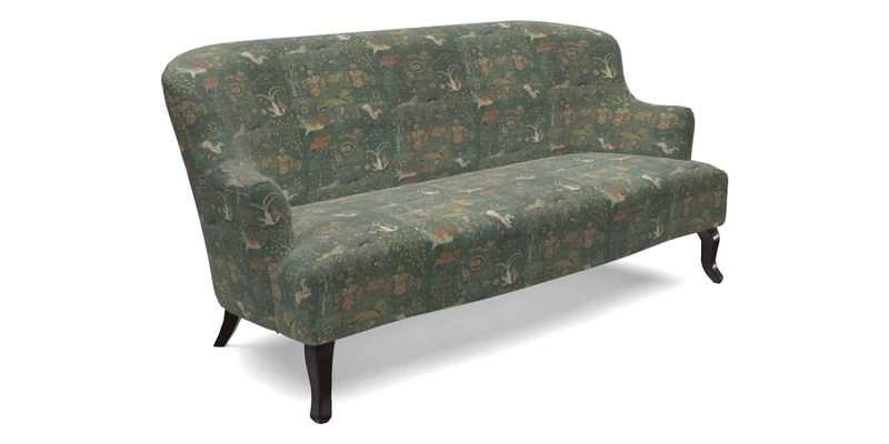 Grassington 3 Seater Sofa in RHS Botanicals on Velvet Ferns Toile Olive with scatter in Almost Plain Velvet Harvest