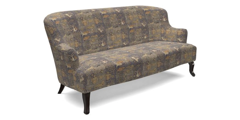 Grassington 3 Seater Sofa in RHS Botanicals on Velvet Ferns Toile Olive with scatter in Almost Plain Velvet Harvest