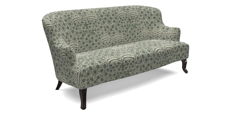 Grassington 3 Seater Sofa in RHS Botanicals on Velvet Ferns Toile Olive with scatter in Almost Plain Velvet Harvest