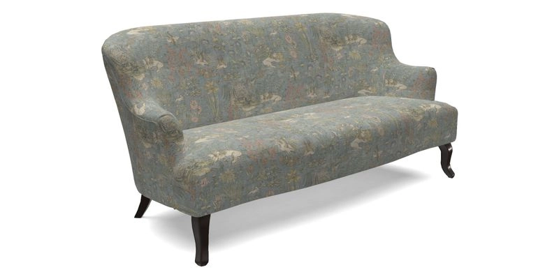 Grassington 3 Seater Sofa in RHS Botanicals on Velvet Ferns Toile Olive with scatter in Almost Plain Velvet Harvest