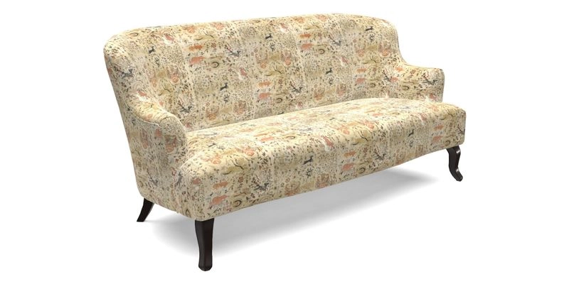 Grassington 3 Seater Sofa in RHS Botanicals on Velvet Ferns Toile Olive with scatter in Almost Plain Velvet Harvest