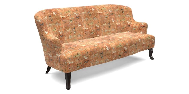 Grassington 3 Seater Sofa in RHS Botanicals on Velvet Ferns Toile Olive with scatter in Almost Plain Velvet Harvest