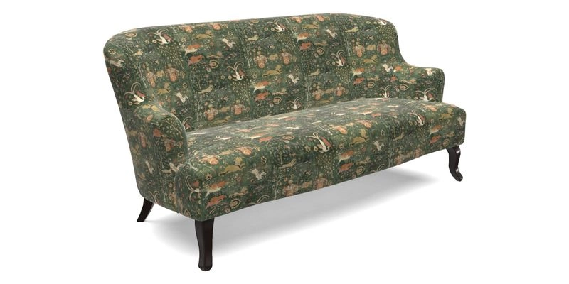 Grassington 3 Seater Sofa in RHS Botanicals on Velvet Ferns Toile Olive with scatter in Almost Plain Velvet Harvest