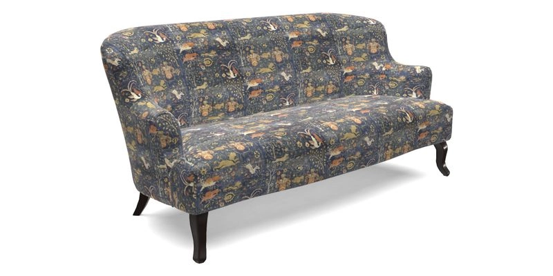 Grassington 3 Seater Sofa in RHS Botanicals on Velvet Ferns Toile Olive with scatter in Almost Plain Velvet Harvest