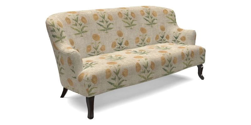 Grassington 3 Seater Sofa in RHS Botanicals on Velvet Ferns Toile Olive with scatter in Almost Plain Velvet Harvest