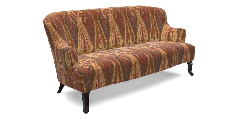 Grassington 3 Seater Sofa in RHS Botanicals on Velvet Ferns Toile Olive with scatter in Almost Plain Velvet Harvest