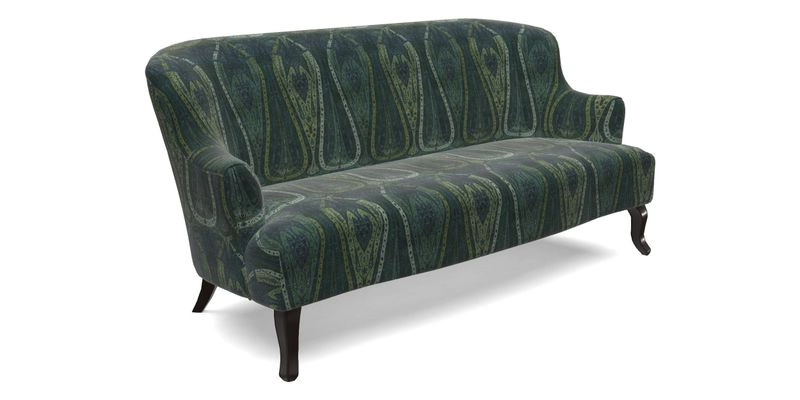 Grassington 3 Seater Sofa in RHS Botanicals on Velvet Ferns Toile Olive with scatter in Almost Plain Velvet Harvest