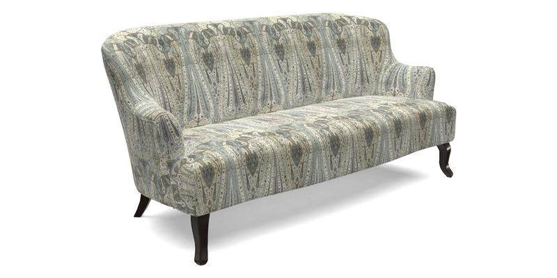 Grassington 3 Seater Sofa in RHS Botanicals on Velvet Ferns Toile Olive with scatter in Almost Plain Velvet Harvest