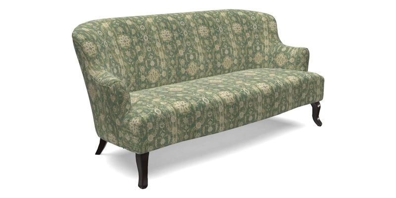 Grassington 3 Seater Sofa in RHS Botanicals on Velvet Ferns Toile Olive with scatter in Almost Plain Velvet Harvest