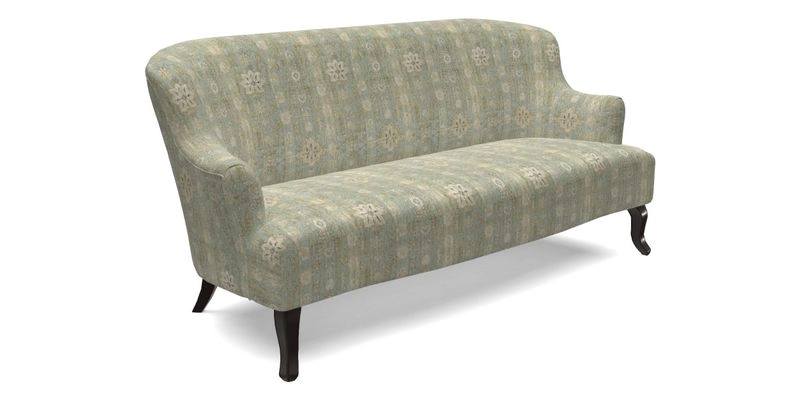 Grassington 3 Seater Sofa in RHS Botanicals on Velvet Ferns Toile Olive with scatter in Almost Plain Velvet Harvest