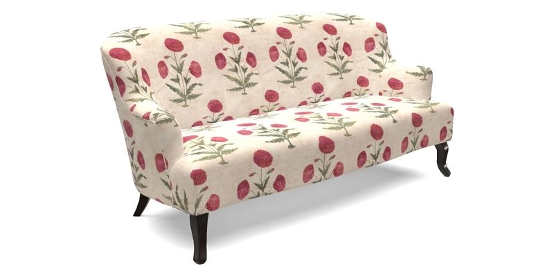 Grassington 3 Seater Sofa in RHS Botanicals on Velvet Ferns Toile Olive with scatter in Almost Plain Velvet Harvest