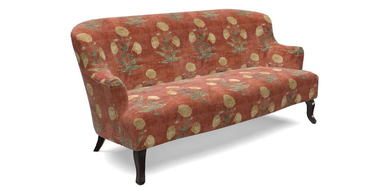 Grassington 3 Seater Sofa in RHS Botanicals on Velvet Ferns Toile Olive with scatter in Almost Plain Velvet Harvest