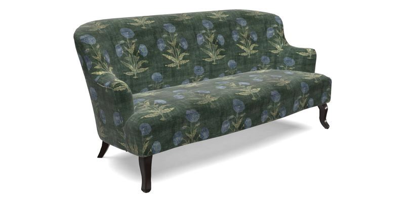 Grassington 3 Seater Sofa in RHS Botanicals on Velvet Ferns Toile Olive with scatter in Almost Plain Velvet Harvest