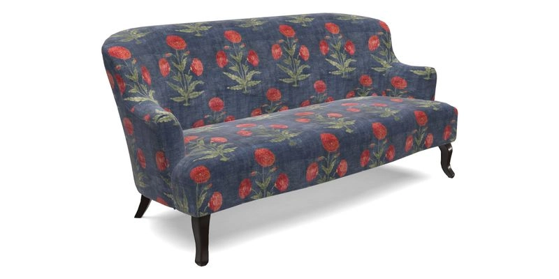Grassington 3 Seater Sofa in RHS Botanicals on Velvet Ferns Toile Olive with scatter in Almost Plain Velvet Harvest