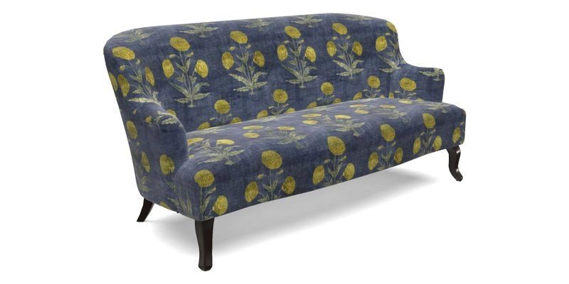 Grassington 3 Seater Sofa in RHS Botanicals on Velvet Ferns Toile Olive with scatter in Almost Plain Velvet Harvest
