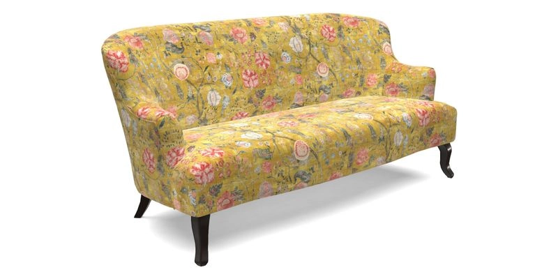 Grassington 3 Seater Sofa in RHS Botanicals on Velvet Ferns Toile Olive with scatter in Almost Plain Velvet Harvest