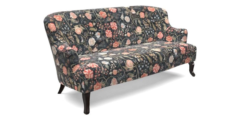 Grassington 3 Seater Sofa in RHS Botanicals on Velvet Ferns Toile Olive with scatter in Almost Plain Velvet Harvest