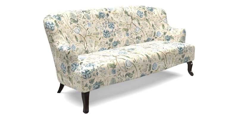 Grassington 3 Seater Sofa in RHS Botanicals on Velvet Ferns Toile Olive with scatter in Almost Plain Velvet Harvest