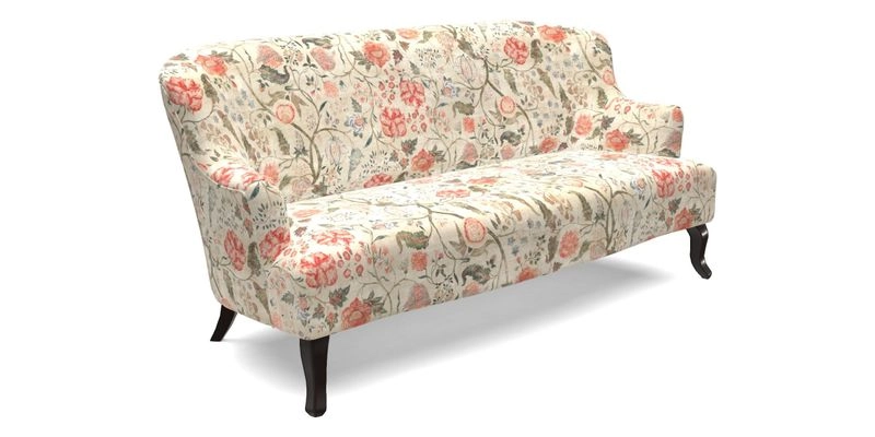 Grassington 3 Seater Sofa in RHS Botanicals on Velvet Ferns Toile Olive with scatter in Almost Plain Velvet Harvest